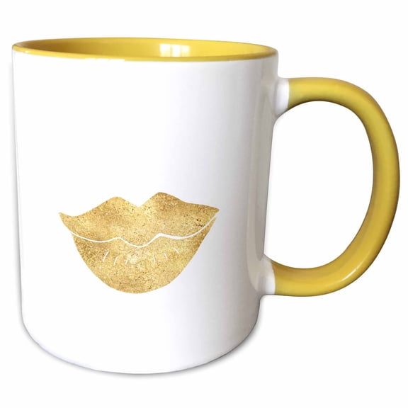 3drose, Gold Glitz Glam Lips, 11oz Two-tone Yellow Mug