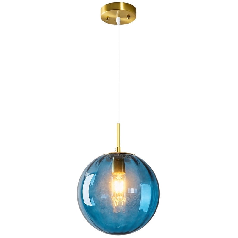 Gold Globe Pendant Lights Blue Glass Pendant Light Fixtures for Bedroom Dining Room Kitchen Island（9.84in，1-Pack）
