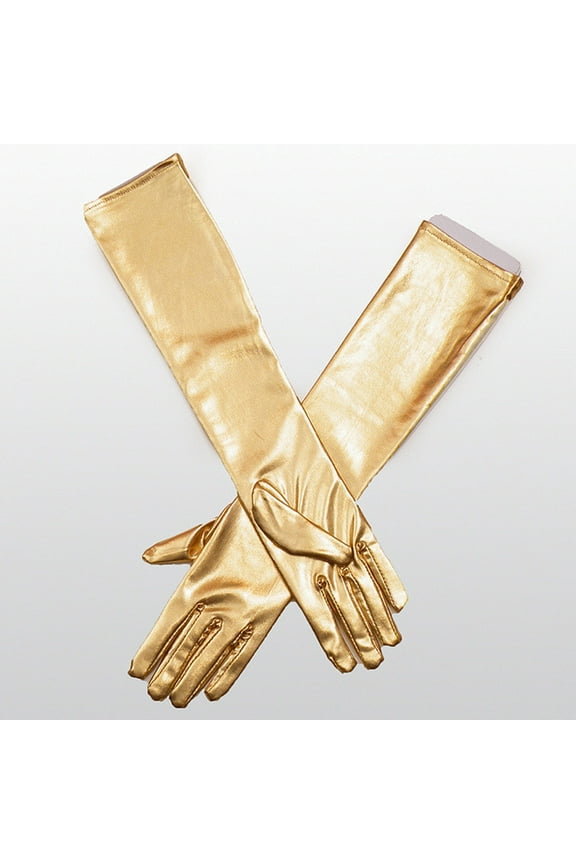 Gold Gloves Mittens Women Girl Leather Hip-hop Super Long Gloves