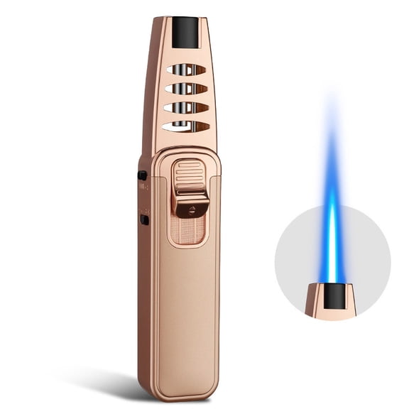 Gold Gold Alloy Metal Butane Torch Lighter Windproof Adjustable Flame For Outdoor Bbq Baking Cooking