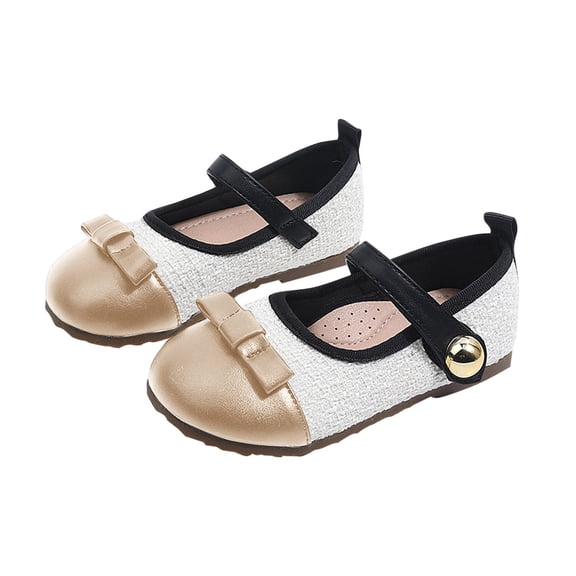 Gold Gold Bow Knot Princess Flats For Little Girls Spring Fall Soft Sole Casual Pu Leather Shoes