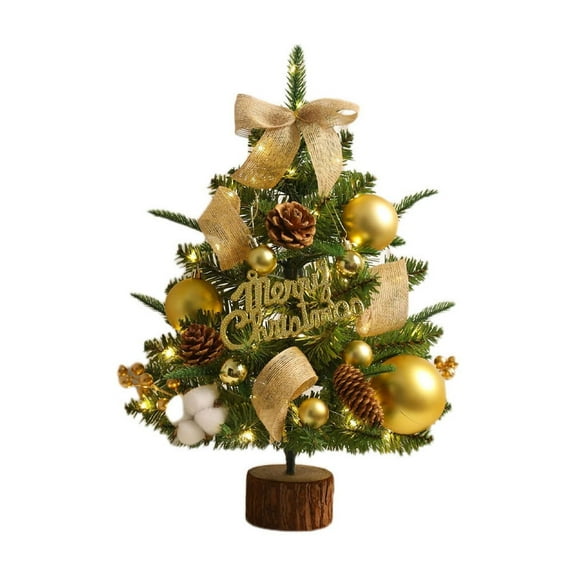 Gold Gold Color Desktop Christmas Tree With Small Mini Design And Lighting Tape For Christmas Scene