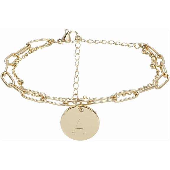Gold Gold Initial Bracelets for Women Adjustable Layered Papercilp Link Chain Bracelets for Gifts Trendy Gold Stackable Layered Rope Chain Bracelet Jewelry for Wedding Dating Show New Year