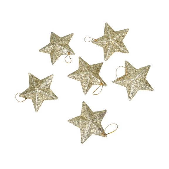 Gold Gold Plastic Glitter 3D Star Christmas Ornament Set Of 6
