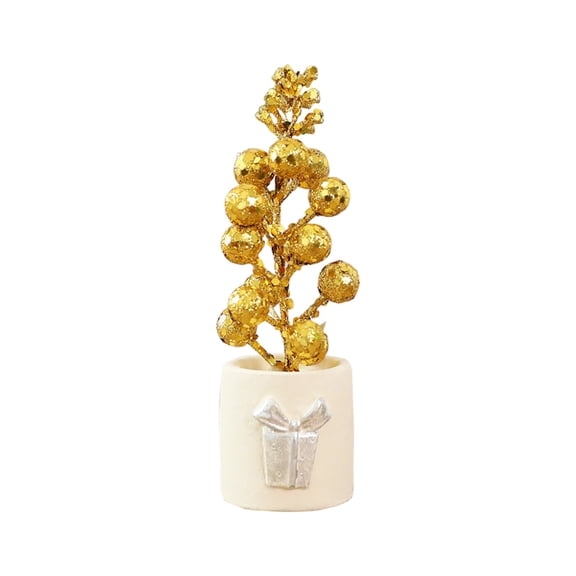 Gold Holiday Fruit Branch Ornaments With 13 Heads For Tabletop Display Crafted From Plastic With Detailed Texture