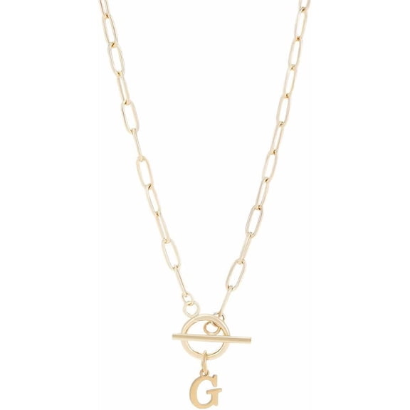 Gold Golden Initial Toggle Clasp Necklace Dainty 304 Stainless Steel Letter A-Z Pendant Necklace 18" Necklace Thick Chain OT Buckle Necklace Personalized Monogram Name Necklace for Women