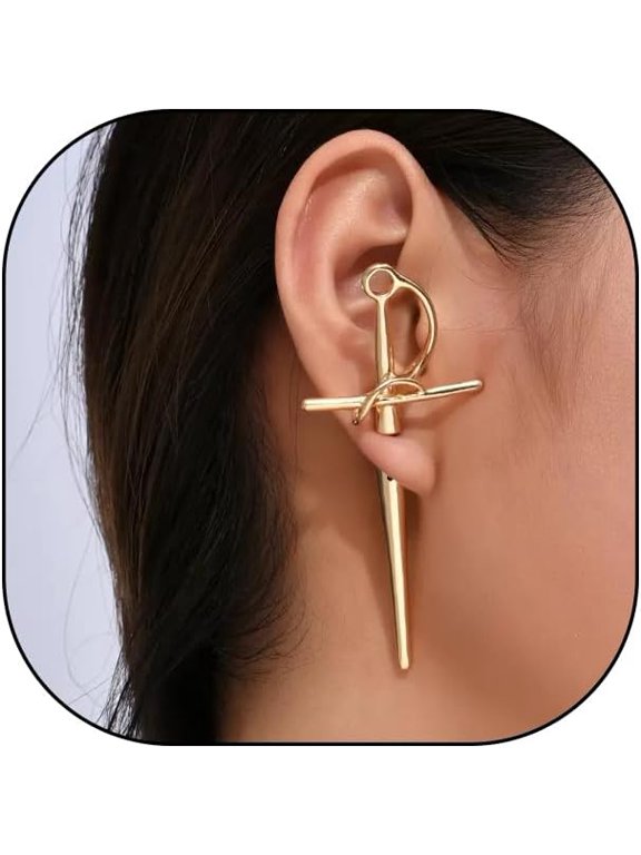 Gold Gothic Sword Stud Earrings for Women Punk Vintage Dagger Drop Statement Earrings Exaggerated Sword Metal Earrings Halloween Jewelry Accessories