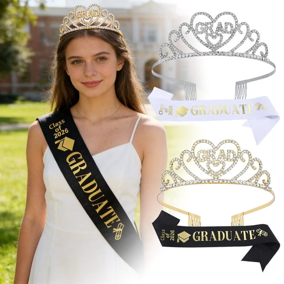 Pretty Graduation Sashes Gold Graduate And Sash For Women 2026, Glittered Metal Grad Headband ...