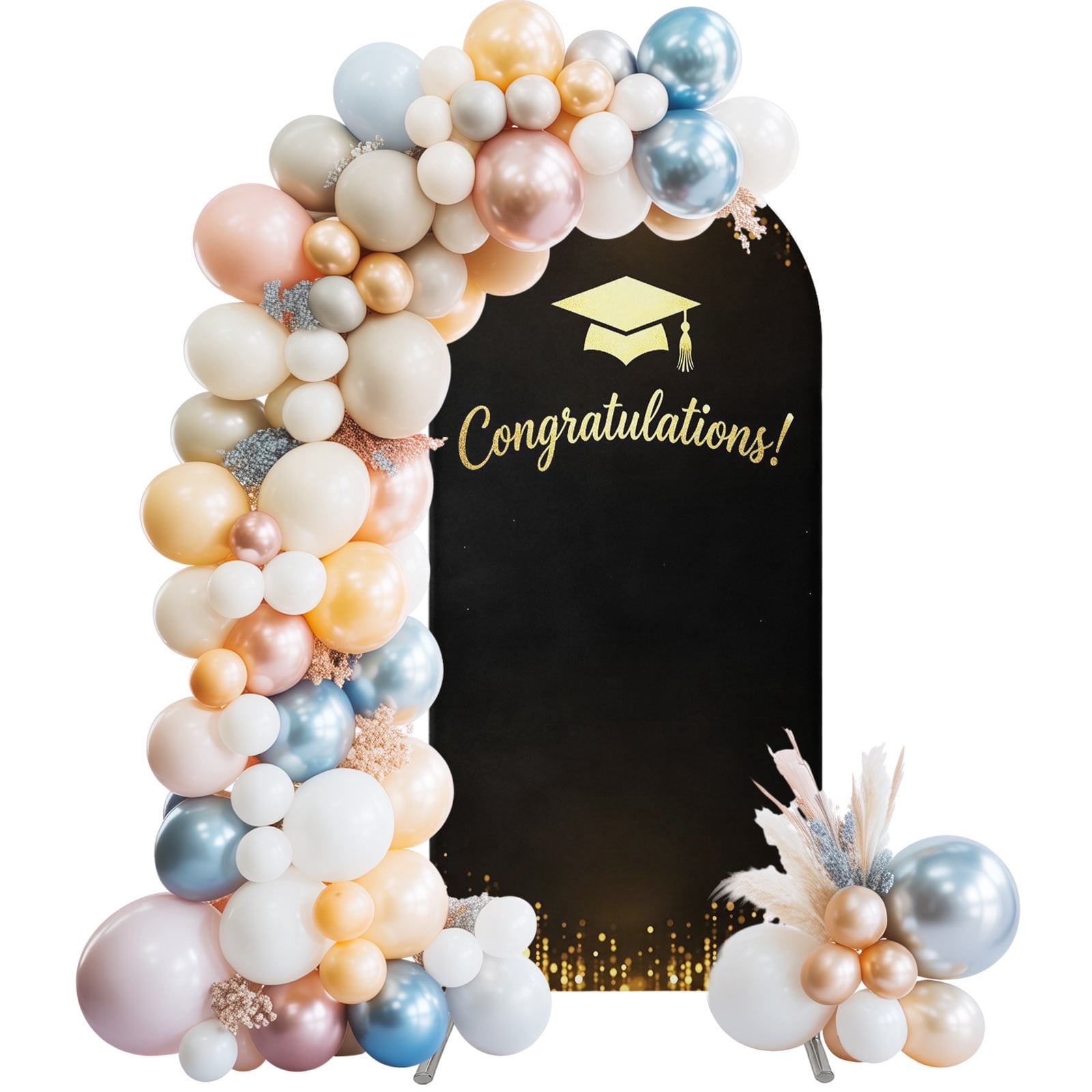 Gold Graduation Cap Arch Backdrop Cover 4 FT Sparkles Minimalist ...