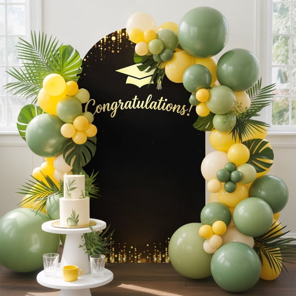 Gold Graduation Cap Arch Backdrop Cover, 4FT, Sparkles Minimalist Congratulations Black Spandex Arch Covers Double-Sided Backdrop for Wedding Birthday Party Photo Background Decoration
