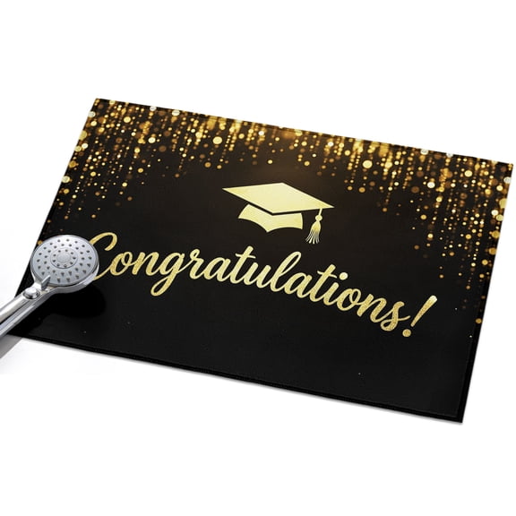 Gold Graduation Cap Area Rugs 2x3ft Sparkles Minimalist Congratulations Black Floor Rug&nbsp;Non Slip Low Pile Ultra Soft Throw Carpet for Entryway Indoor Entrance Kitchen Bathroom