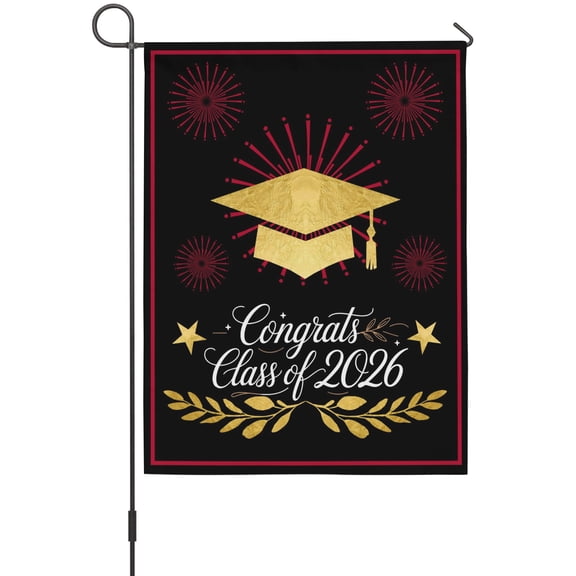 Gold Graduation Cap Garden Flag 12 x 18 Inches, Class of 2026 Black Academic Modern Weather Proof Outdoor Patio Flags Double Sided Small Garden Decoration for Yard Outside Home