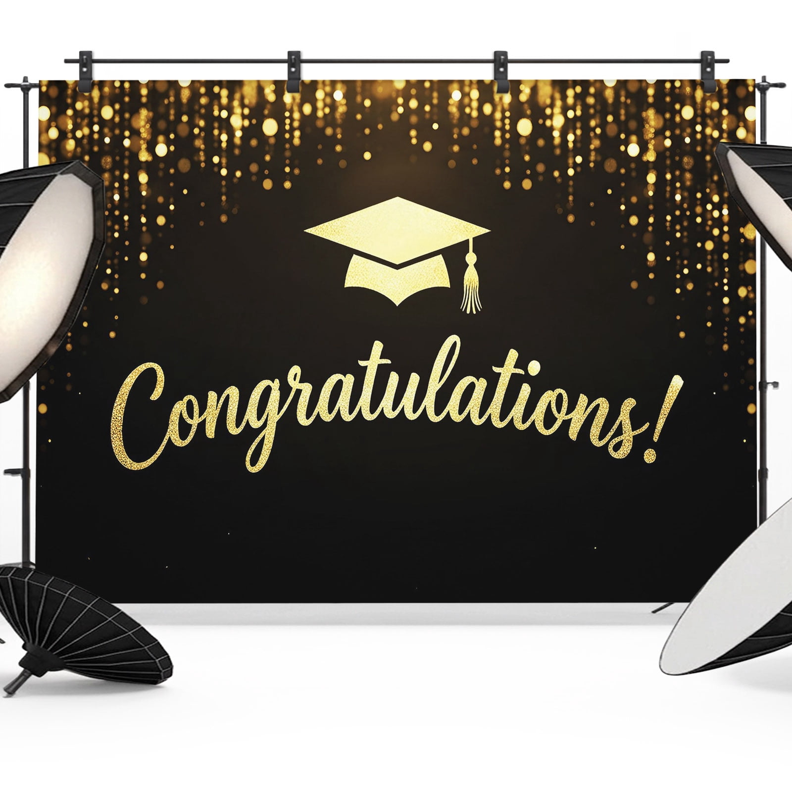 Gold Graduation Cap Photography Backdrop 12x8FT, Sparkles Minimalist ...