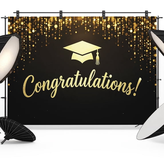 Gold Graduation Cap Photography Backdrop 8x6FT, Sparkles Minimalist ...