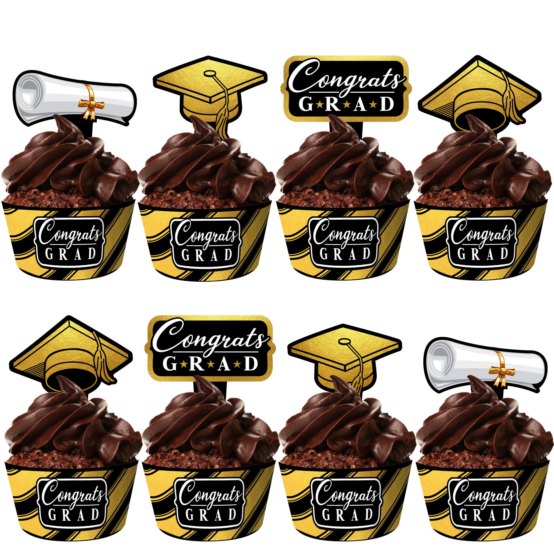 Gold Graduation Cupcake Toppers & Gold Graduation Cupcake Wrappers