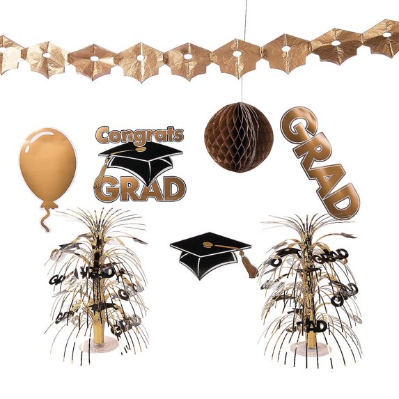 Gold Graduation Decorating Kit (9Pc) - Party Decor - 9 Pieces