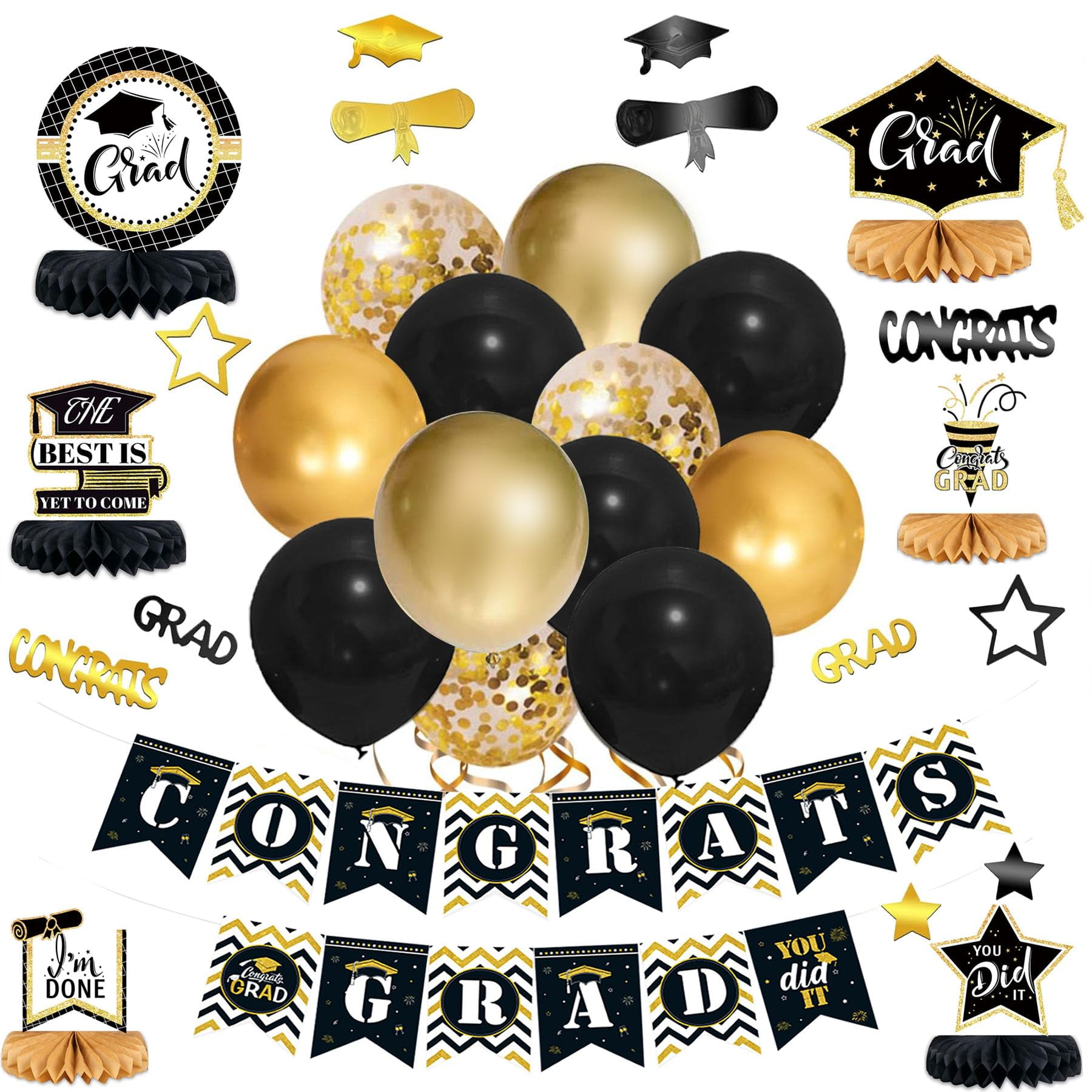 Gold Graduation Party Decorations - Balloons Graduation Decor Supplies ...