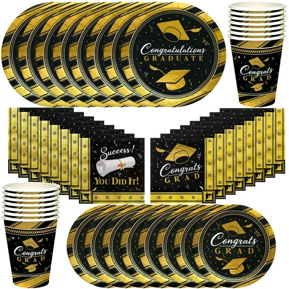 Gold Graduation Party Tableware Classic Set for 24 Guests