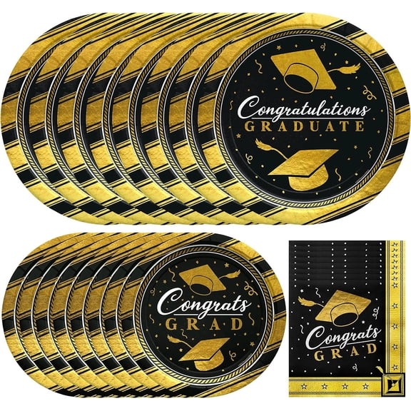 Gold Graduation Party Tableware Starter Set for 24 Guests