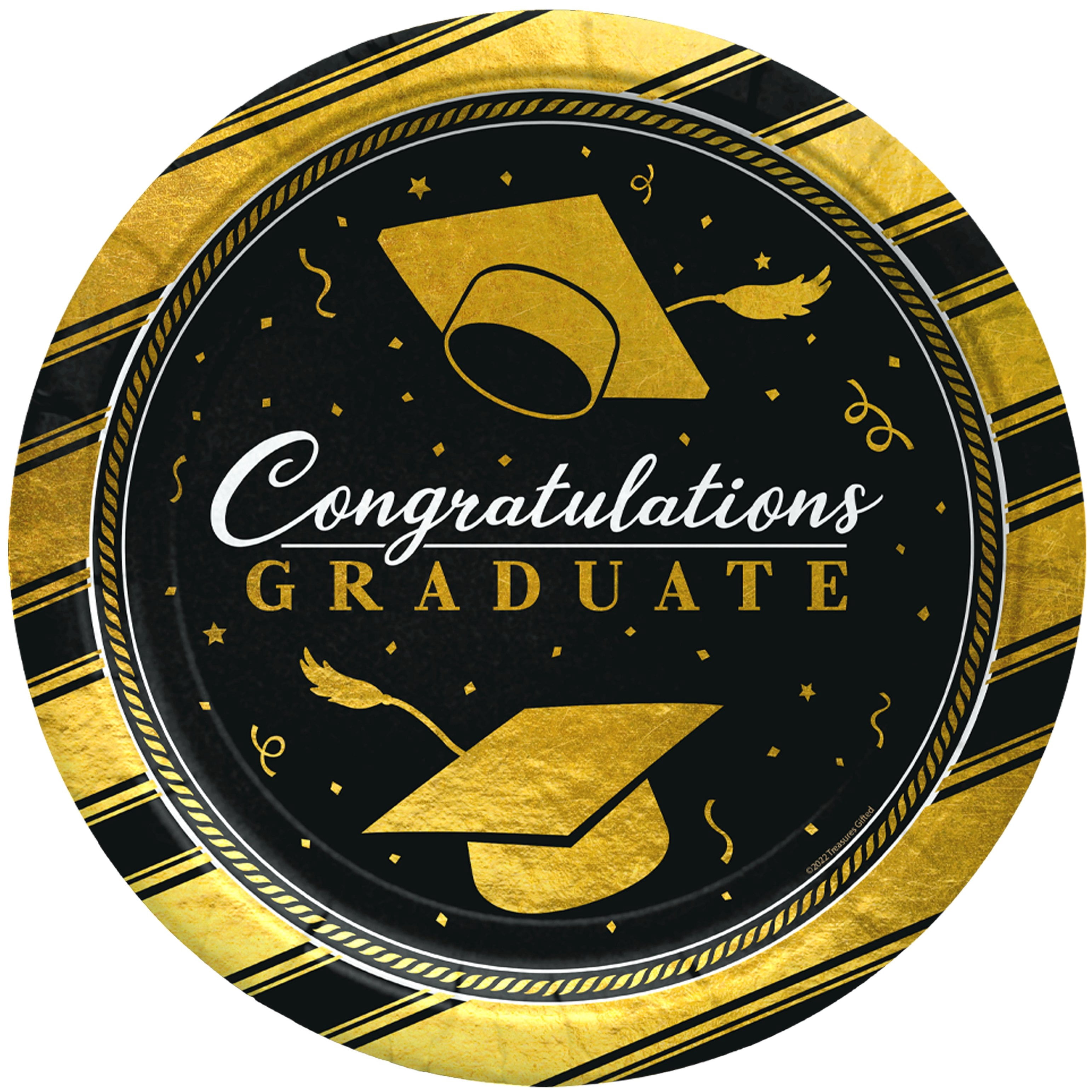 Gold Graduation Plates 9in 8 Count - Gold Graduation Party Supplies ...