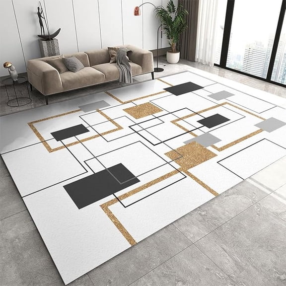 Gold Gray Geometry Area Rug For Living Room, Modern Nordic Style Indoor Carpet, Floor Rug Soft Comfortable Washable Non-Slip For Bedroom Office Study Dining Room Decor 4x5ft