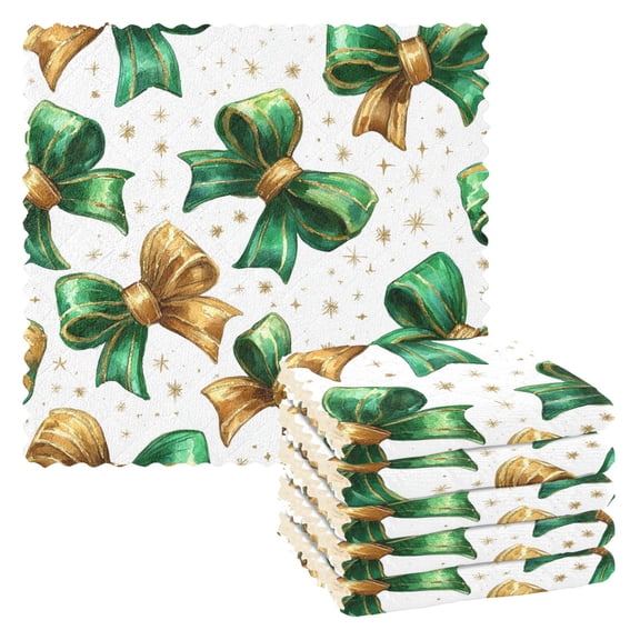 Gold Green Bow Kitchen Cloth Dish Towels for Drying Washing Absorbent Dish Rags Reusable soft kitchen dishcloth set 6 Pack