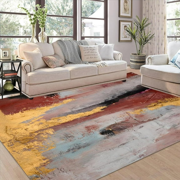Gold Grey Aesthetic Abstract Modern Rug Ultra Soft Washable Area Rugs For Living Room Dining Room Bedroom Office Deco Floor Carpet Easy Clean Non Skid Kitchen Hallway Runner Mat 2x3ft