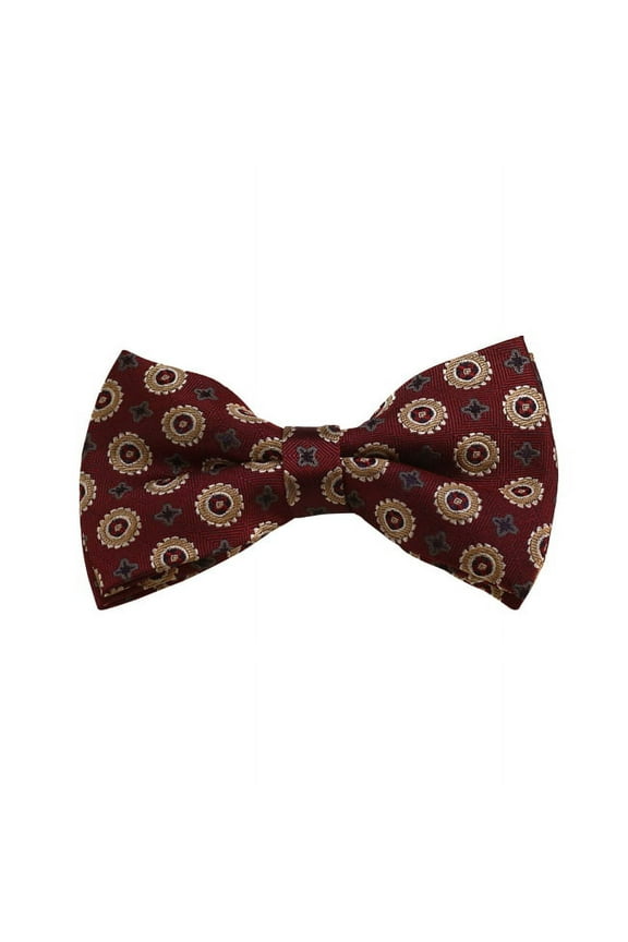 Gold, Grey And Maroon Floral Woven Pre-Tied Bow Tie