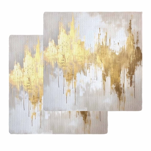 Gold Grey Dish Towels Set,Waffle Weave Kitchen Towels 2 Pieces,Microfiber Hair Face Bath Tea Towel Absorbent Quick Drying Cleaning Dish Cloths,Abstract Contemporary Square Graffiti Smear Art 12"x12"