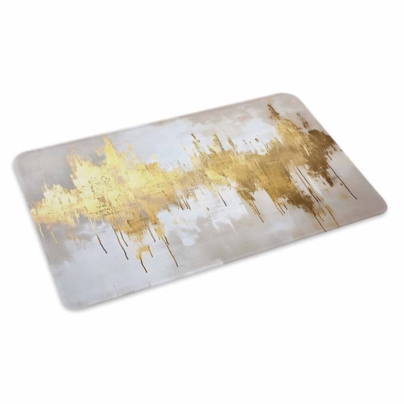 Gold Grey Doormat Outdoor Entrance 16"x24", Abstract Contemporary Square Graffiti Smear Art Absorb Moisture Dirt Door Mats, Non-Slip Rubber Backing Floor Mats Indoor, Low-Profile Front Door Rugs