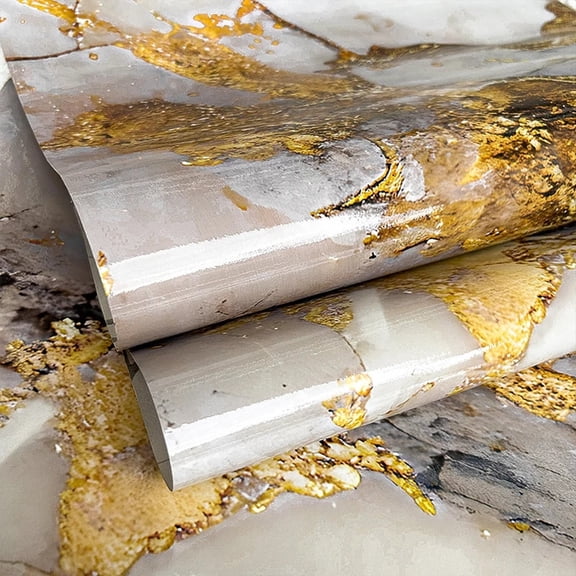 Gold Grey Marble Self‑Adhesive Vinyl Film, Waterproof Oil‑Proof Heat Resistant Removable Wallpaper for Kitchen Countertop Wall Decor