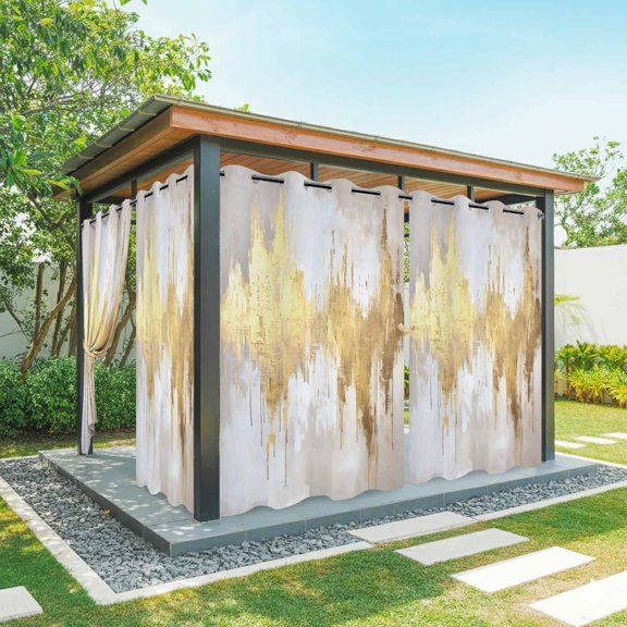 Gold Grey Outdoor Curtains for Patio Waterproof,Windproof Privacy Curtains with Weighted Bottom,Abstract Contemporary Square Graffiti Smear Art Outside Drapes for Picnic Garage Yard 54"x84" 1 Panel