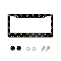 Gold Grey Paw Prints License Plate Frames Universal Aluminum Tag Holder Cover with 2 Holes Screws for Front Rear Car Plate Decor 12x6 Inch for Women Men