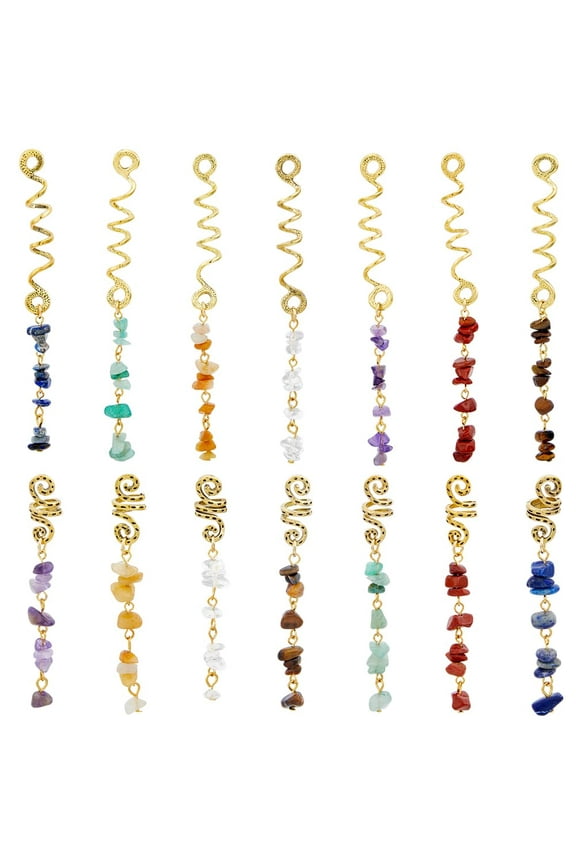 Gold Hair Clip 14pcs 7 Colors Braids Hair Jewelry with Natural Stone Pendant Spiral Loc Jewelry Dreadlock Accessories Hair Charms for Woman