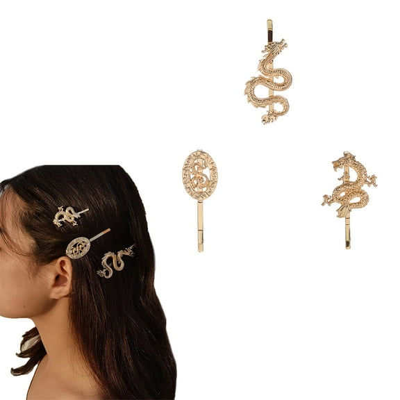 Gold Hair Pins Barrettes Geometric Hair Clips Metal Hairpin for Women Girls Punk Hairpins Dragon Hair Clamps Gold Bobby Pin 3pcs