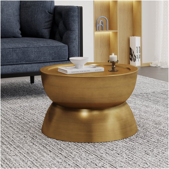 Gold Hammered Iron Coffee Table, Modern Hourglass Design Accent Table for Living Room