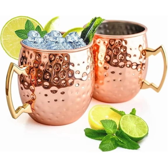 Gold Hammered Moscow Mule Mugs Set of 2 Copper Mule Mugs  for Gifts Cold Drinks, Beer, Cocktail Drinking Water