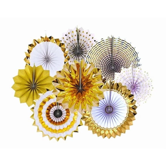 Gold Hanging Paper Fans Decoration Set For Weddings Or Birthday - Pinwheels