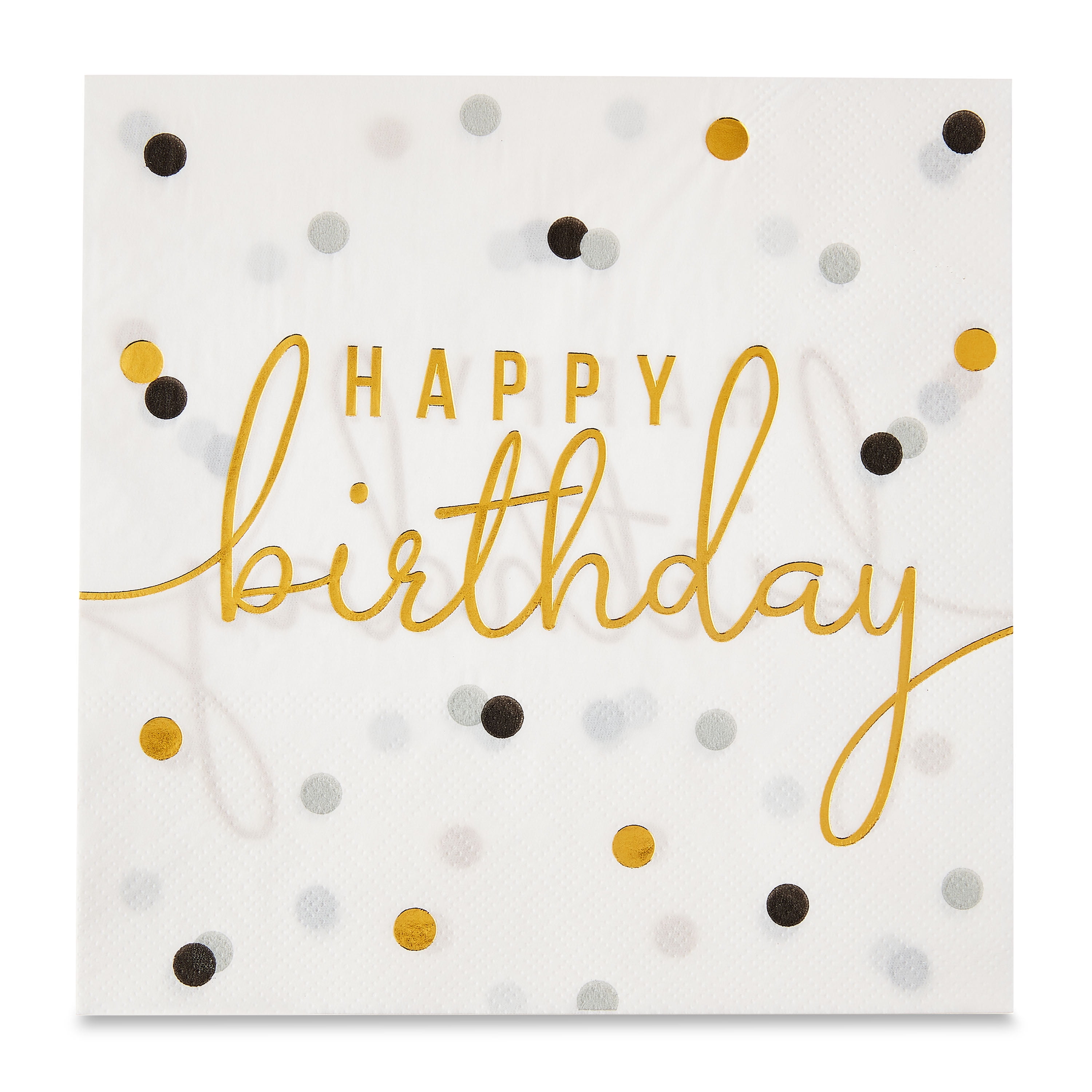 6.5" x 6.5" Disposable Gold/White Happy Birthday Paper Napkins, 20 Count, by Way To Celebrate