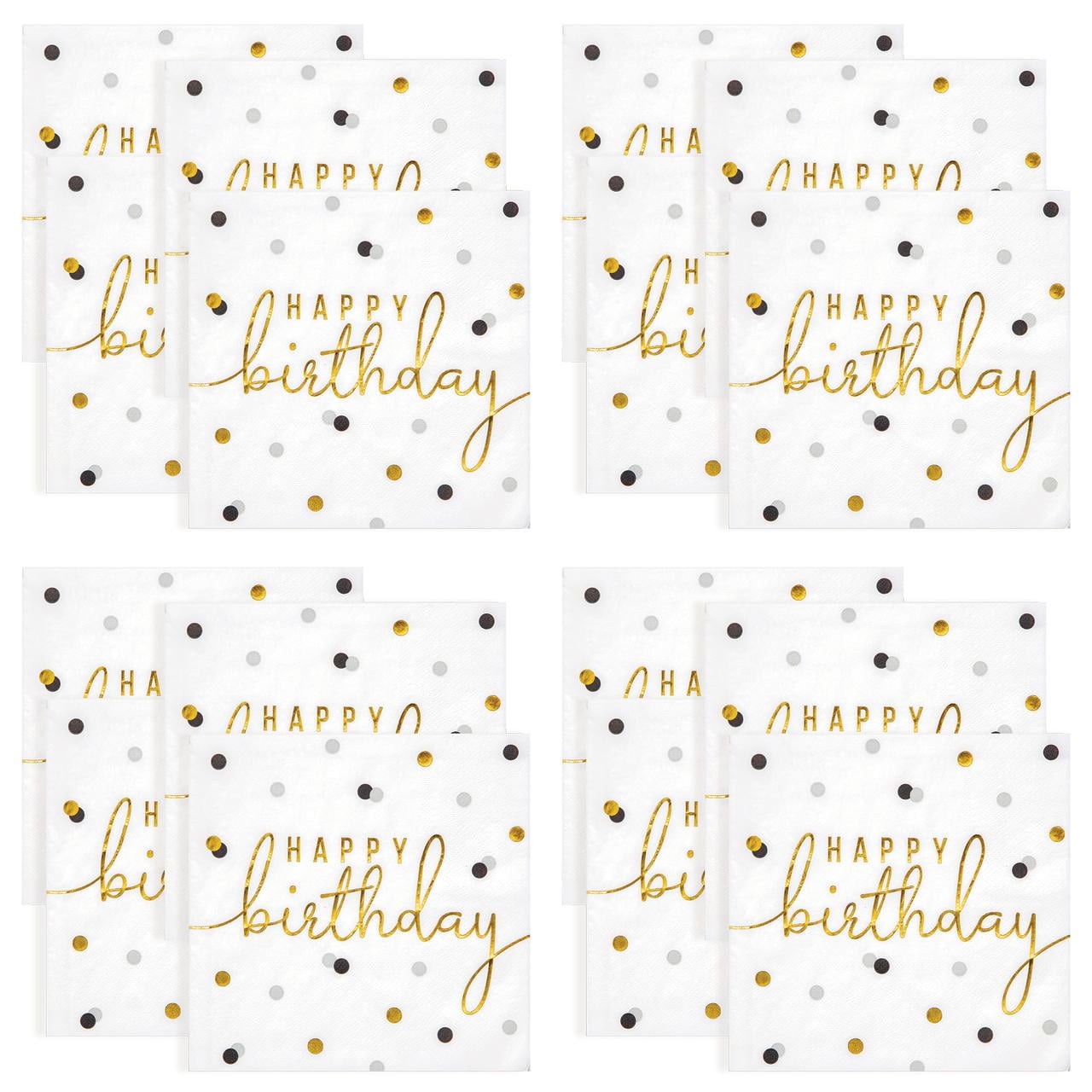 Way to Celebrate 6.5" x 6.5" Disposable Birthday Gold and White Paper Napkins (16 Count)