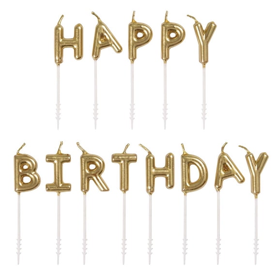 Gold Happy Birthday Pick Candle Set - 13 Pcs