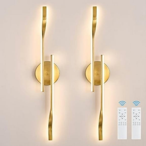 Gold Hardwired LED Wall Sconce Set of 2, Remote Control Wall Lamp for Bedroom Modern Dimmable Wall Light for Bedroom Living Room Foyer 15W
