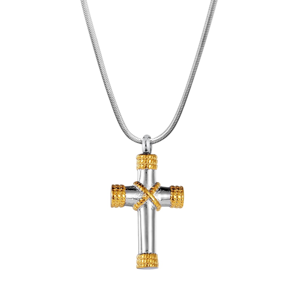 Gold Hawser Cross Religious Cremation Urn Necklace for Ashes Memorial Necklace Jewelry Keepsake with FREE Funnel Kit and Velvet Jewelry Box