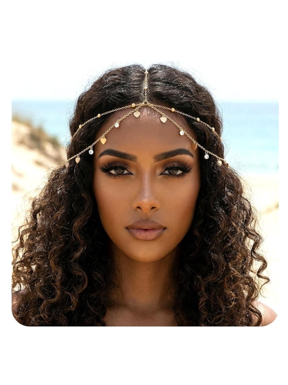 Gold Head Chain Rhinestone Sequin Egyptian Headpiece Gold Head-Piece Genie Head Jewelry for Women Girls, Egyptian Hair Accessories for Festival Prom Wedding Bridal