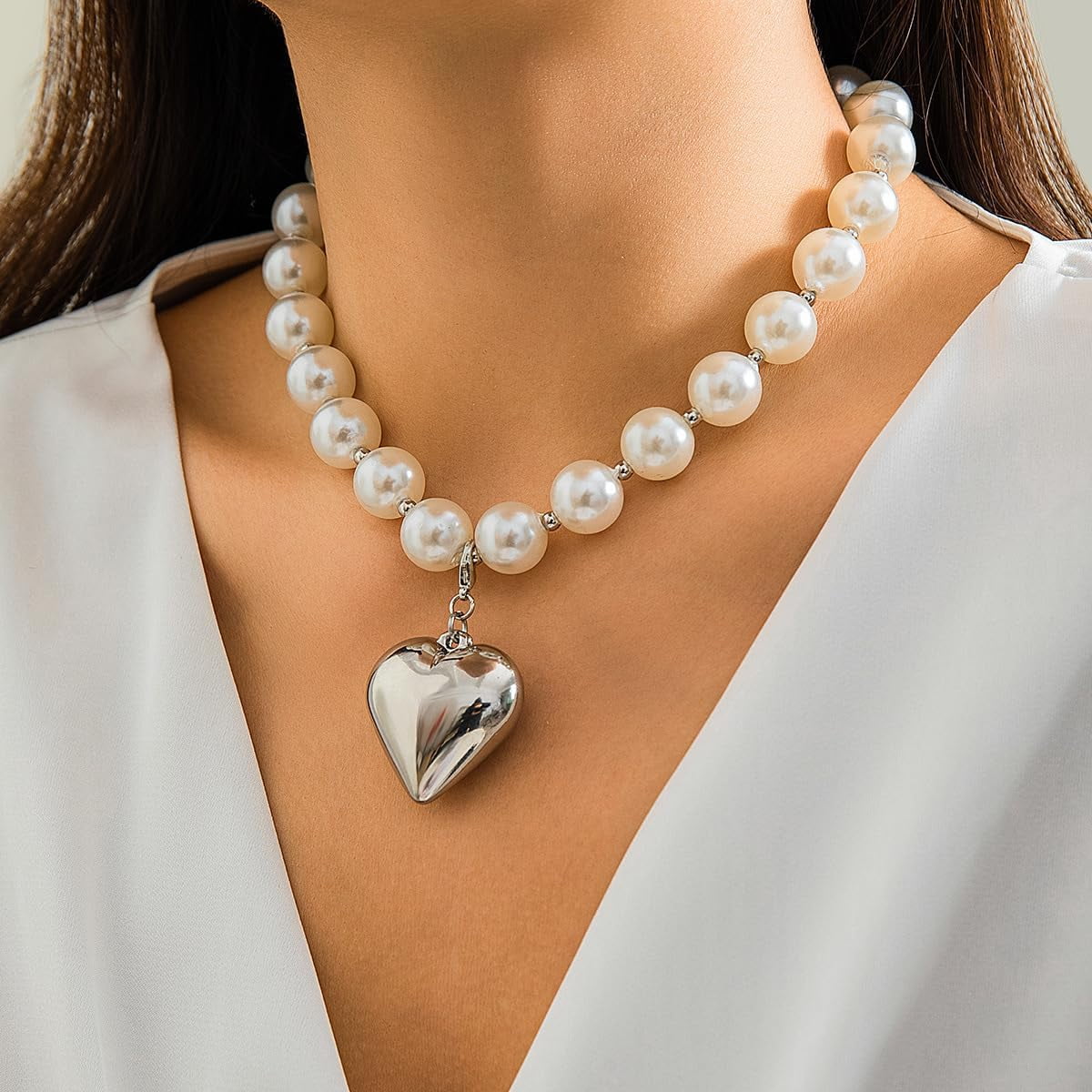 ★2023SS新作★GROVE★HEART PEARL NECKLACE Gold-Heart-Chunky-Necklaces-