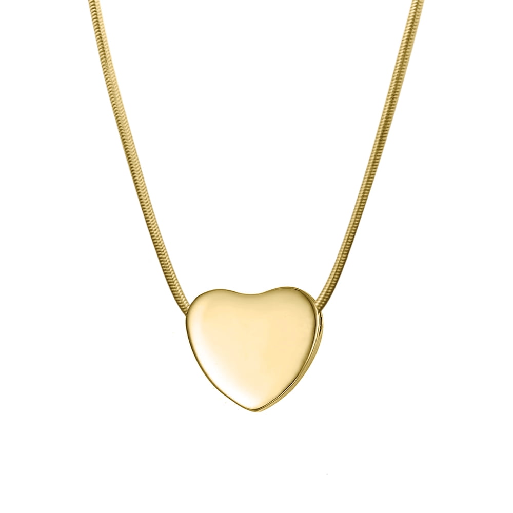 Gold Heart Cremation Necklace, Memorial Jewelry Gold Ashes Holder, Stainless Steel Heart Keepsake Urn, Pet Ashes Holder Heart Necklace, with Filling Kit and Jewelry Box [Gold, No Engraving]