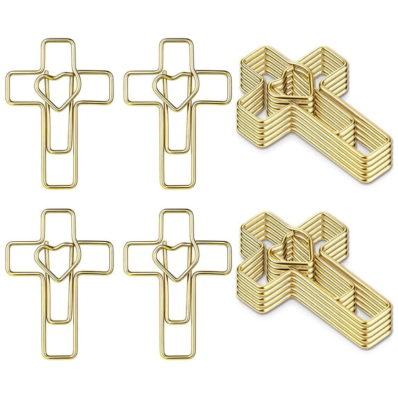 Gold Heart Cross Paper Clips - 50 PCS Cross Shaped Paperclips for Bible Study and Journaling, Inspirational Bookmark Page Markers for Christian Women, Teacher Appreciation Gifts Planner Accessories