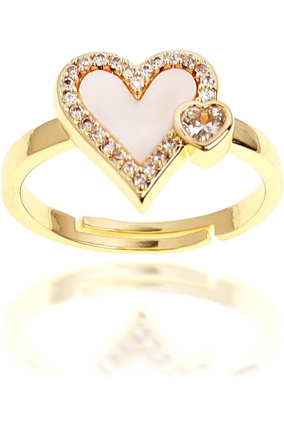 Gold Heart Crystal Adjustable Ring for Women Statement Trendy Open Ring Wedding Jewelry Gift