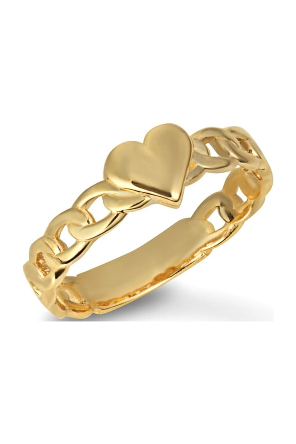 Gold Heart Cuban Chain Link Band Ring , Size 7