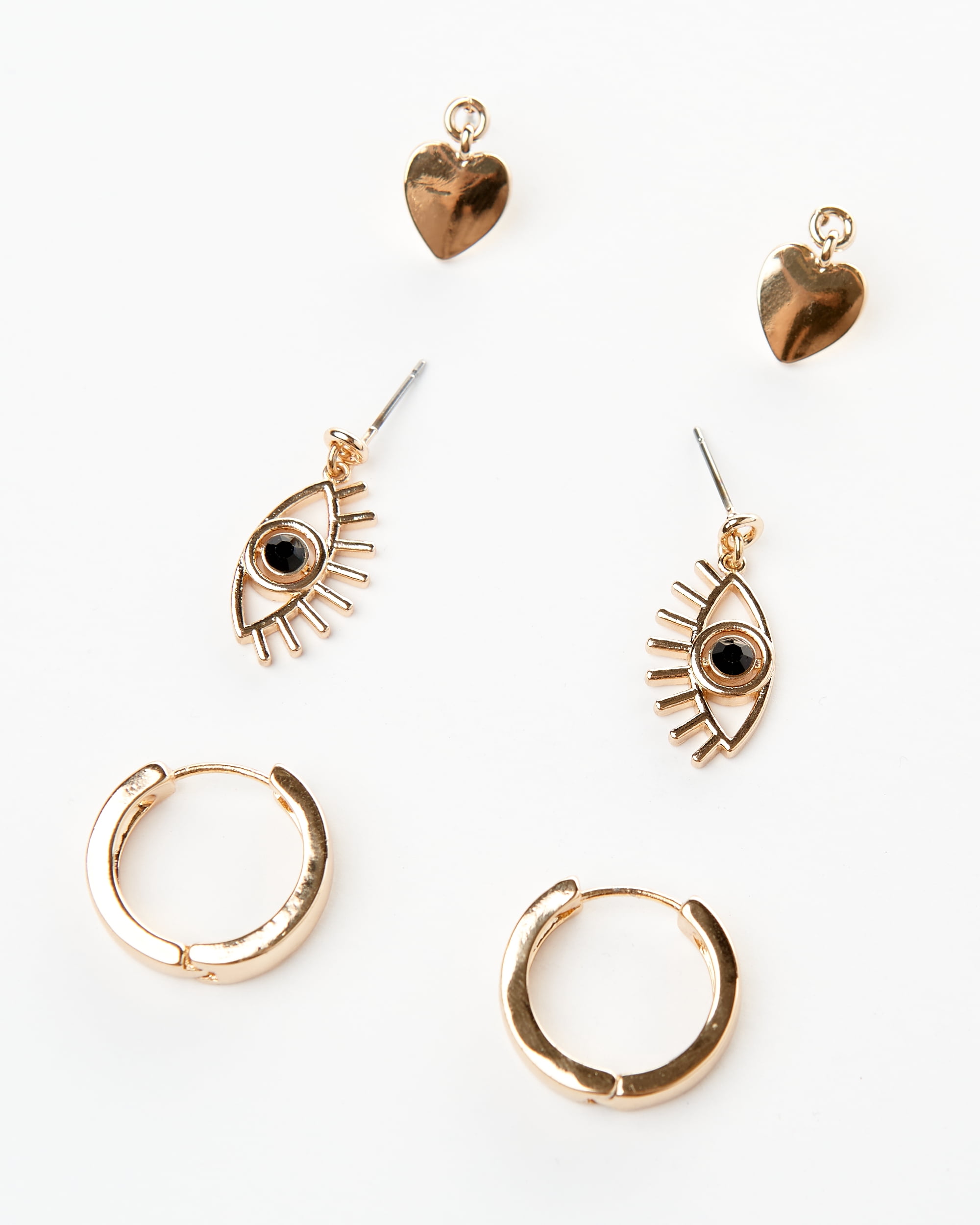 Gold Heart Eyes and Hoop Trio Set